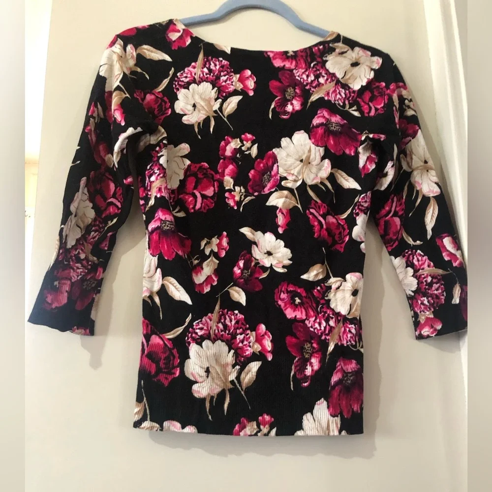 Queens park pink/black  floral warm pull over top spring light fitted cardigan - Picture 6 of 9